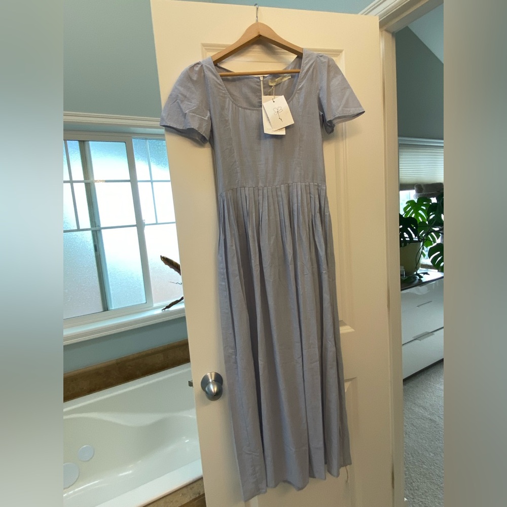Christy Dawn Gray Maxi Sundress with Pleated Puff Sleeves